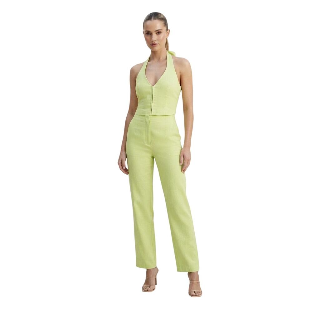 House of Harlow 1960 Linen Blend Crop Top Wide Leg Pants Set Green Women's US 4